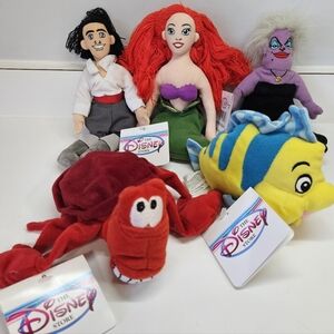 NEW VINTAGE Disney Store Little Mermaid Complete Set of 5 Mini Bean Bag Plush
